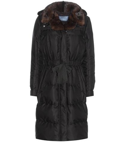 Prada Down Coat With Fur Collar