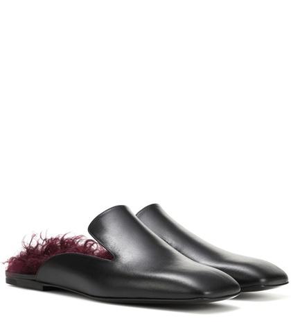 Diane Von Furstenberg Leather Shearling-lined Slippers