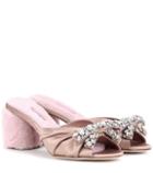 Miu Miu Embellished Satin And Shearling Sandals