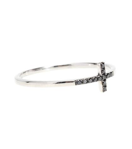 Sydney Evan Elongated Cross 14kt White Gold Ring With Diamonds