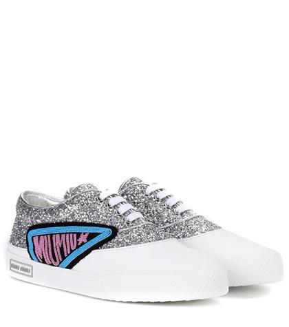 Miu Miu Glitter And Leather Sneakers