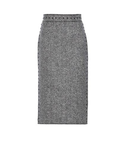 Valentino Embellished Wool Tweed Pencil Skirt