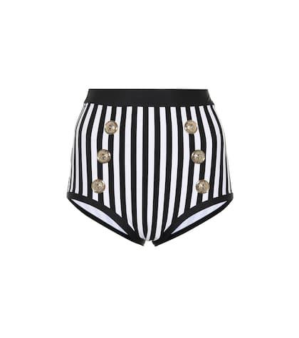 Balmain High-rise Striped Bikini Bottoms