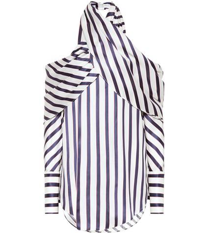 Monse Striped Satin Cold-shoulder Top