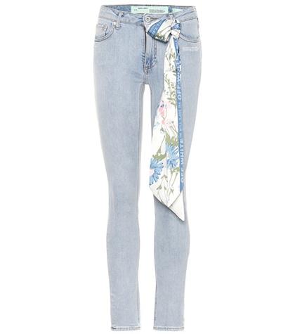 Off-white Scarf-embellished Cropped Jeans