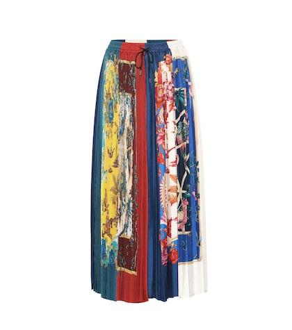 Salvatore Ferragamo Printed Pleated Silk Midi Skirt