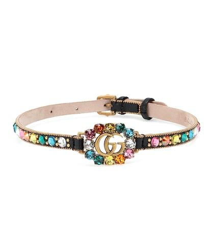 Gucci Gg Embellished Leather Choker