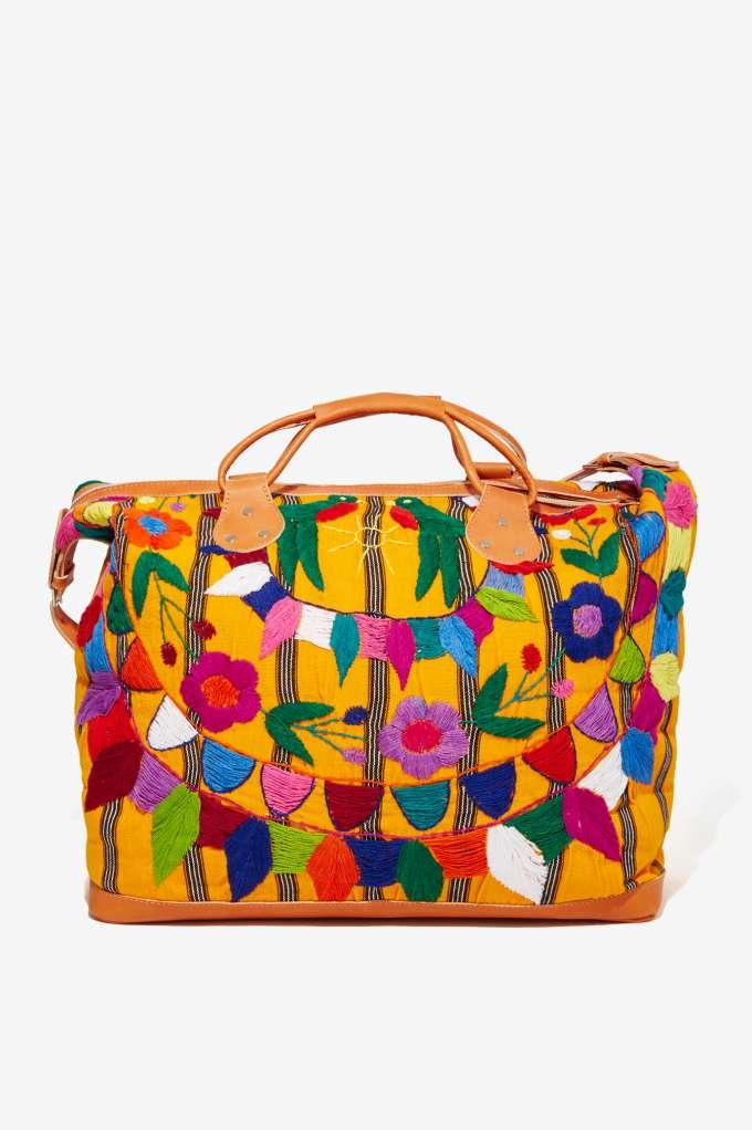 Stela9 Stela 9 Allende Embroidered Leather Weekender Bag