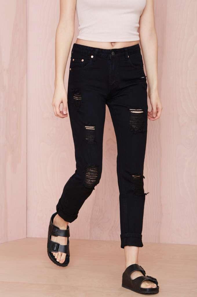 Factory So Torn Boyfriend Jean - Black