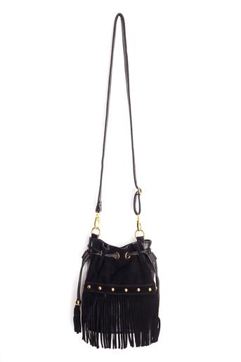 Studded Fringe Bucket Bag