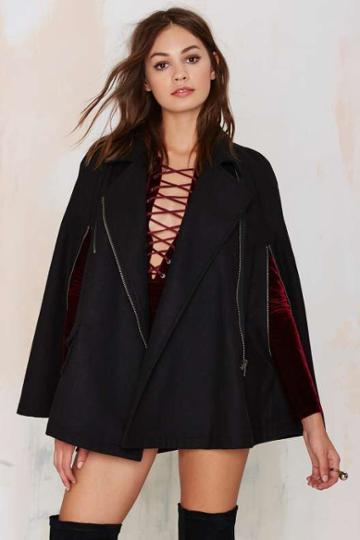 Factory Rayanne Cape Coat - Black