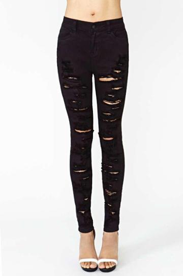Factory Shredded Skinny Jeans - Black