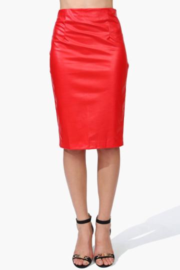 Necessary Clothing - Faux Leather Pencil Skirt - Red 