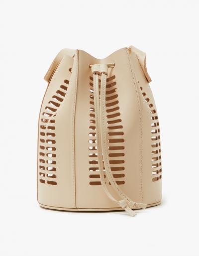 Modern Weaving Mini Oval Die Cut Bucket Bag In Neutral
