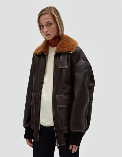Marni Leather Jacket In Bramble