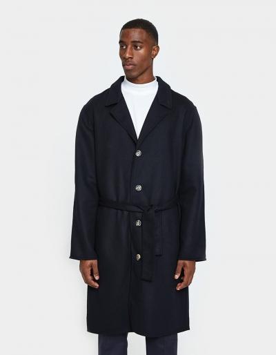 Editions M.r. Belted Overcoat In Navy
