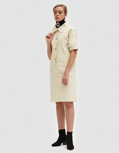 Ashley Rowe Fitted Collar Dress In Cream