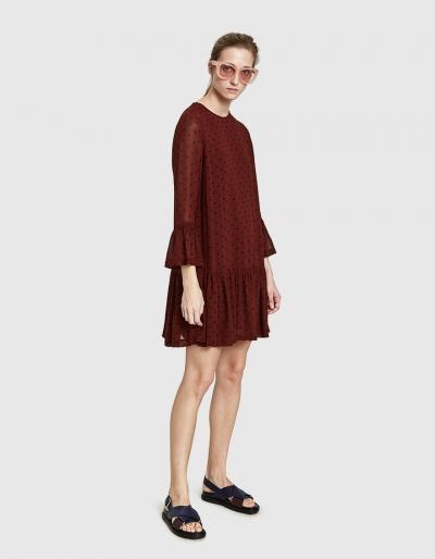 Ganni Carlton Ruffle Hem Dress In Decadent Chocolate