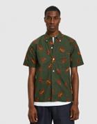 Beams Plus S/s Open Collar B.d. Dobby Print Paisley In Green