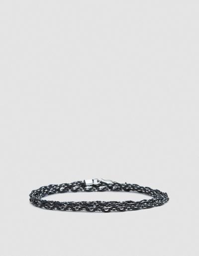 Caputo & Co. Hand-braided Silver Chain Bracelet In Black