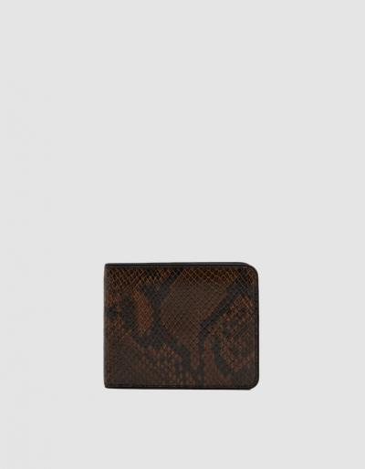 Dries Van Noten Bifold Snake-effect Wallet In Brown