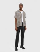 Cmmn Swdn Dexter Open Collar Shirt In White Brown Check