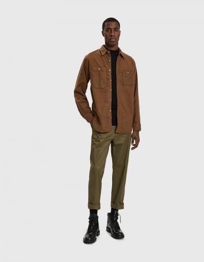 Engineered Garments Work Button Up Shirt In Tan Cotton Flannel