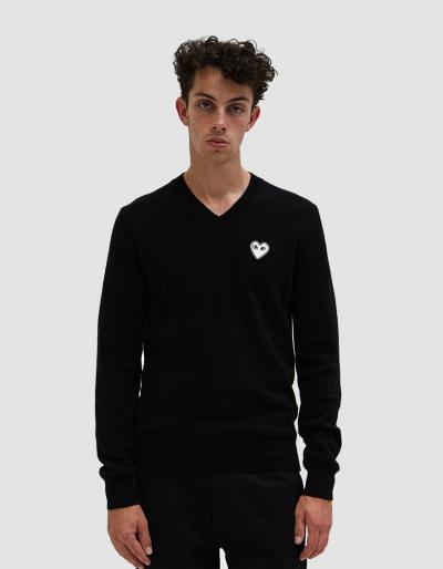 Comme Des Gar Ons Play Play White Heart Pullover In Black