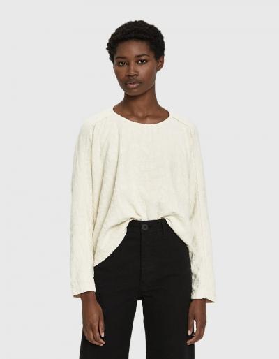 Black Crane Cotton Jacquard Top In Cream