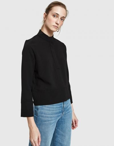 Ganni Clark Popover Blouse In Black
