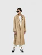 Dima Leu Velvet Stripe Trench Coat In Beige/light Blue