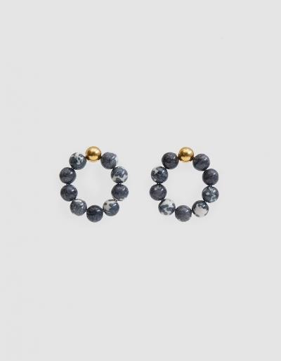 Mirit Weinstock Howlite Hoop Earrings In Gold/ink