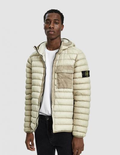 Stone Island Garment Dyed Micro Yarn Hooded Down Jacket In Beige