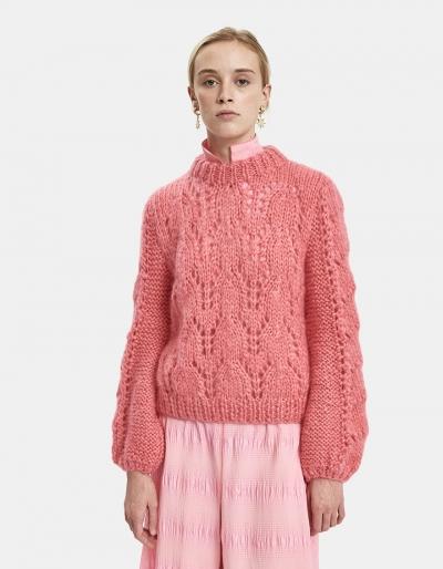 Ganni Julliard Mohair Open Knit Sweater In Hot Pink