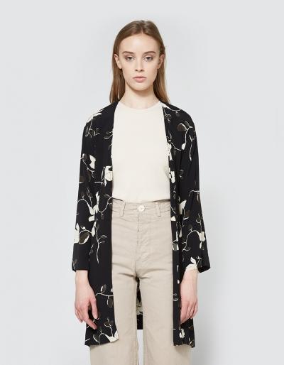 Ganni Rosemont Crepe Kimono In Black Wild Rose