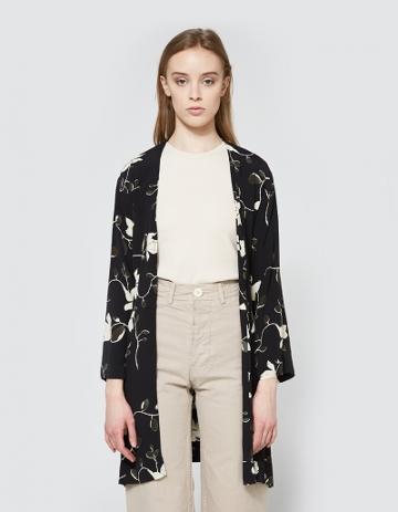Ganni Rosemont Crepe Kimono In Black Wild Rose