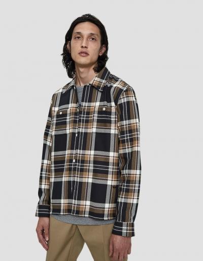 Wood Wood Franco Button Up Shirt In Khaki Check