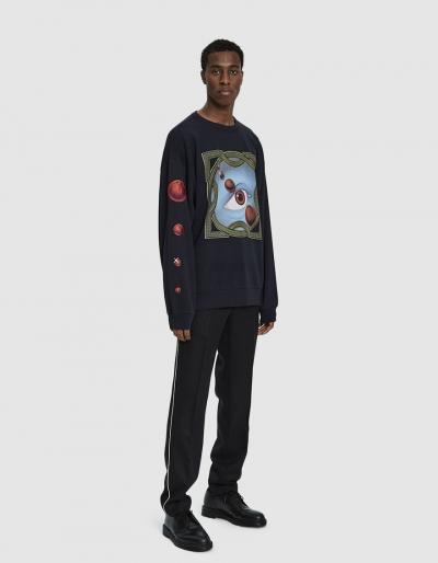 Dries Van Noten Printed Crewneck Sweatshirt In Navy