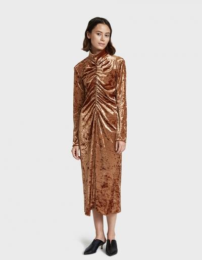 Tibi Velvet Dress In Rust