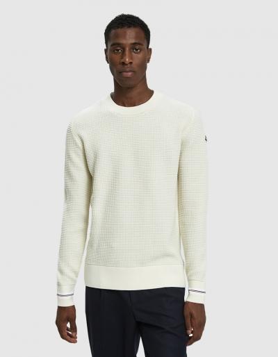 Moncler Crewneck Waffle Knit Sweater In Ivory
