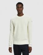 Moncler Crewneck Waffle Knit Sweater In Ivory