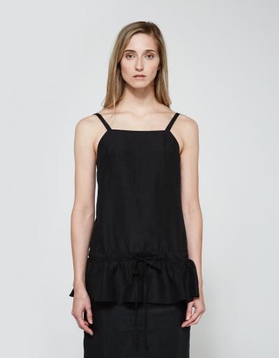Matin Drawstring Ruffle Top In Black
