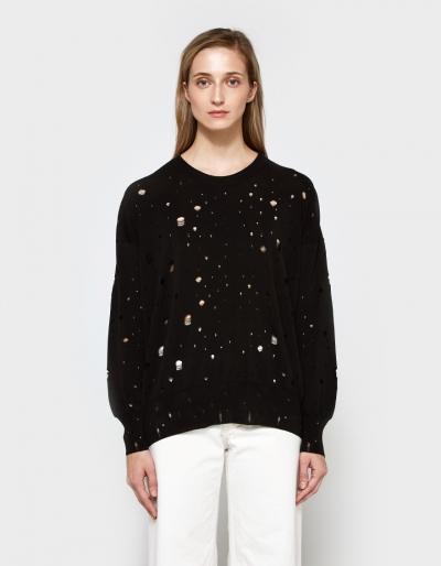 T By Alexander Wang L/s Oversized Crew Neck Sweater In Black