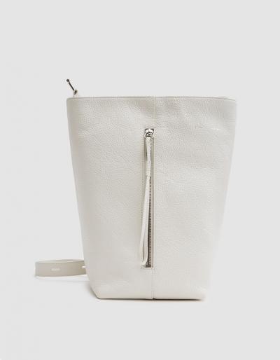 Kara Pebble Leather Panel Bucket Bag In Off White