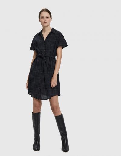 Farrow Veronica Grid Print Dress In Charcoal