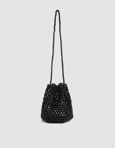 Not Impressed Tulipa Long Beaded Bag In Black