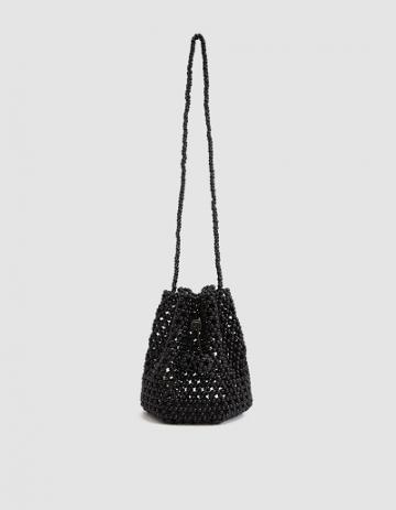 Not Impressed Tulipa Long Beaded Bag In Black