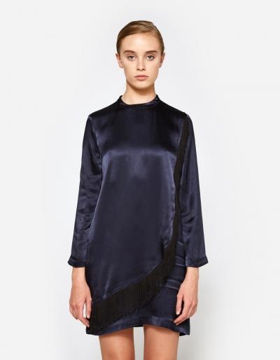 Ganni Donnelly Satin Dress In Total Eclipse