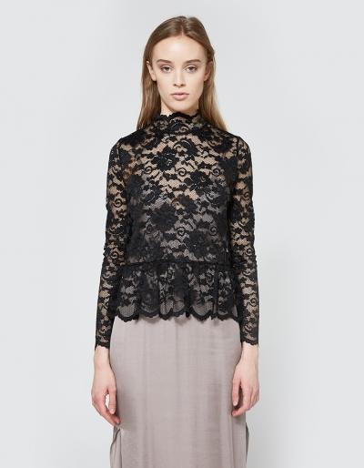 Ganni Flynn Lace Top In Black