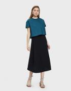 Kaarem Stream Deep Pleated Midi Skirt In Black Blue